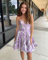 Floral Satin A-Line Homecoming Dress Sleeveless Zipper Built-In Bra